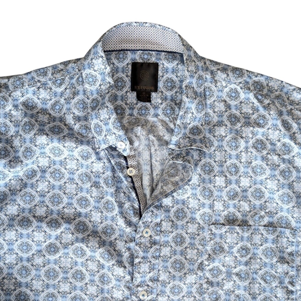 FX Fusion 2xl 100% Cotton Blue Button Down Short Sleeve Dress Shirt